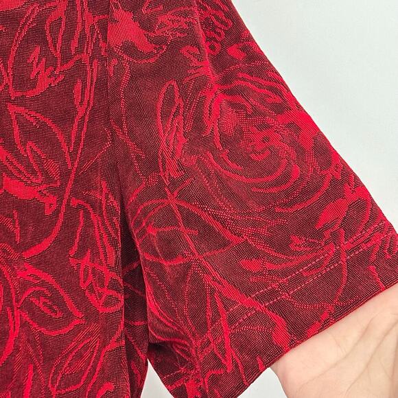 Vintage Y2K Slinky Deep Red Floral Monochromatic Short Sleeve Top Womens Medium - Picture 5 of 7